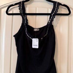 Black Lace-Trim Tank Top - Free People